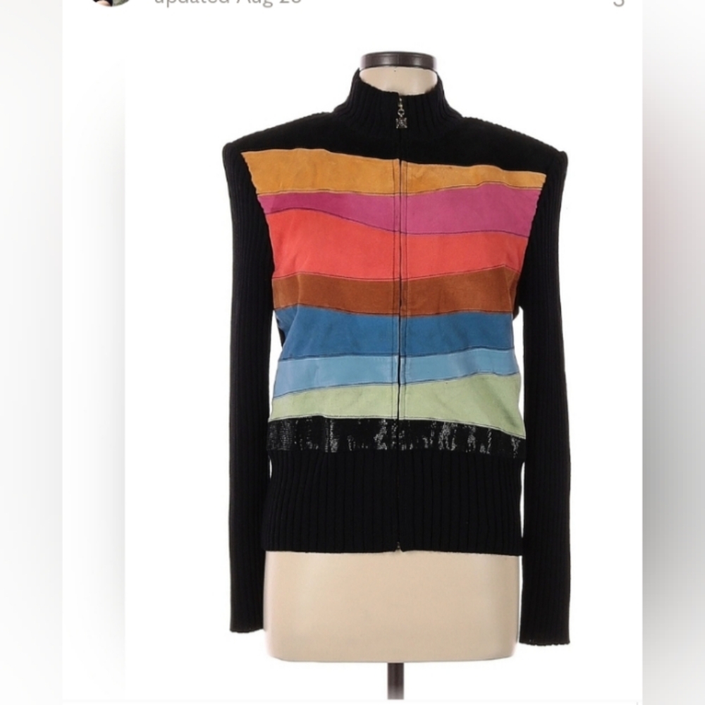 ST JOHN by Marie GrayWool Knit & Lamb Suede Leather jacket Full Zip Women size 2